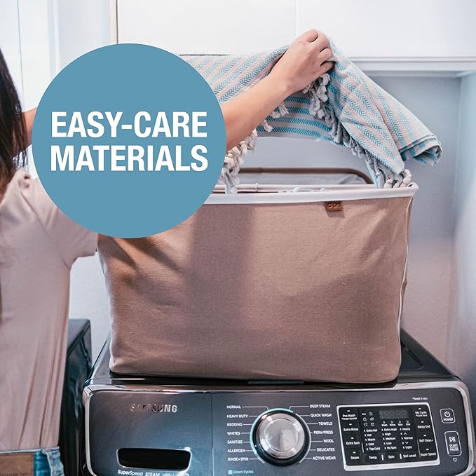 CleverMade Collapsible Laundry Basket LUXE 2 Pack – 60 L (16 Gal) Foldable Cotton Blend Clothes Hamper with Vegan Leather Acc