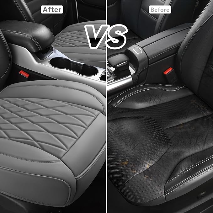 CAR PASS 2 Pack Leather Front Car Seat Covers, Bottom Seat Covers Full Wrapped with Storage Pocket, Anti-Slip Leather Seat Pr