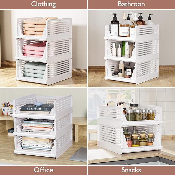 CTSNSLH 5 Pack Closet Organizers Storage Box, Closet Storage Stackable Storage Bins, Plastic Drawer Basket for Wardrobe Cupbo