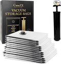 Vacuum Storage Bags – 12 Pack with Hand Pump | Space Saver Compression Bags for Clothes & Bedding | Extra Thick, Airtight Dou