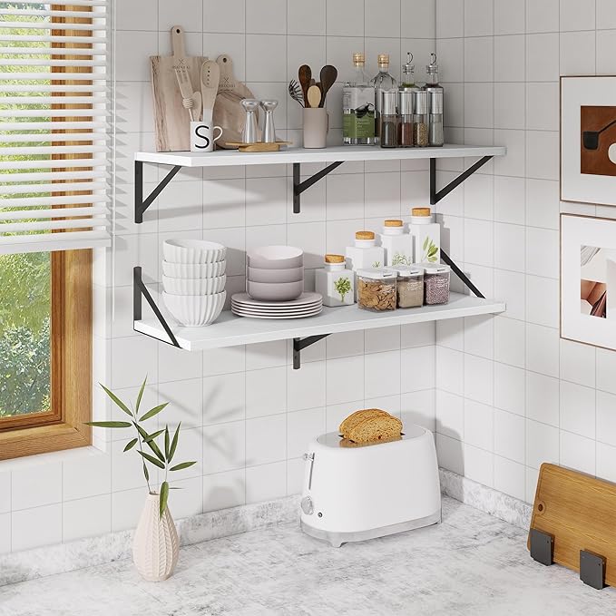 Deep Floating Shelves for Wall,36" Wx10 D Wood Wall Shelves with Metal Brackets,Hanging Storage Floating Shelf for Living Roo