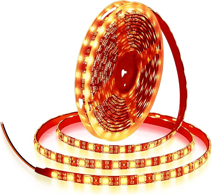 ALITOVE Orange LED Strip Lights 16.4ft 5050 SMD Black PCB 5M 300 LEDs Waterproof IP65 12V DC for Home Hotels Clubs Shopping malls Cars Lighting