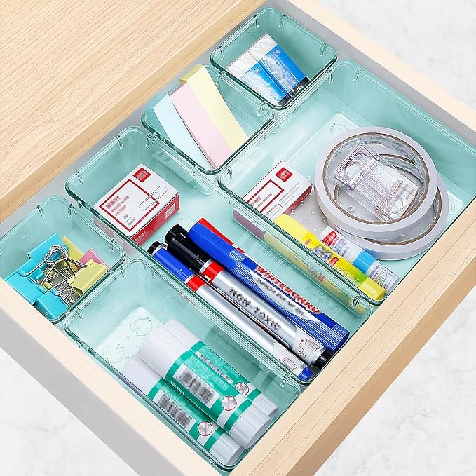 StorMiracle 25 PCS Drawer Organizer Set, 4 Varied Size Bathroom and kitchen Drawer cabinet organizer Trays, Clear Storage Bin
