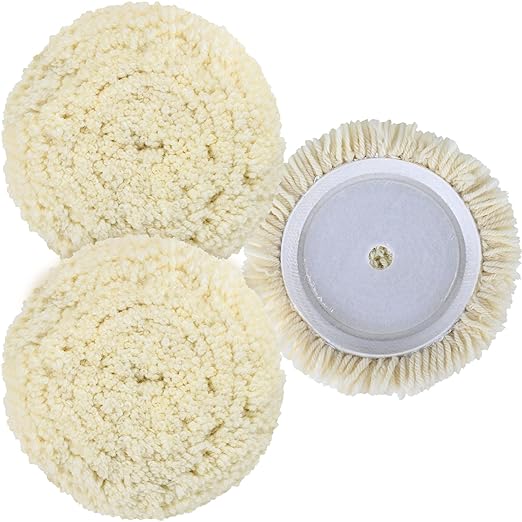 3 PCS Wool Buffing Polishing Pads 7 Inch, Natural Wool Cutting Pads with Hook and Loop Backing Compound & Polishing for Automotive Car Boats Glass Furniture Repair