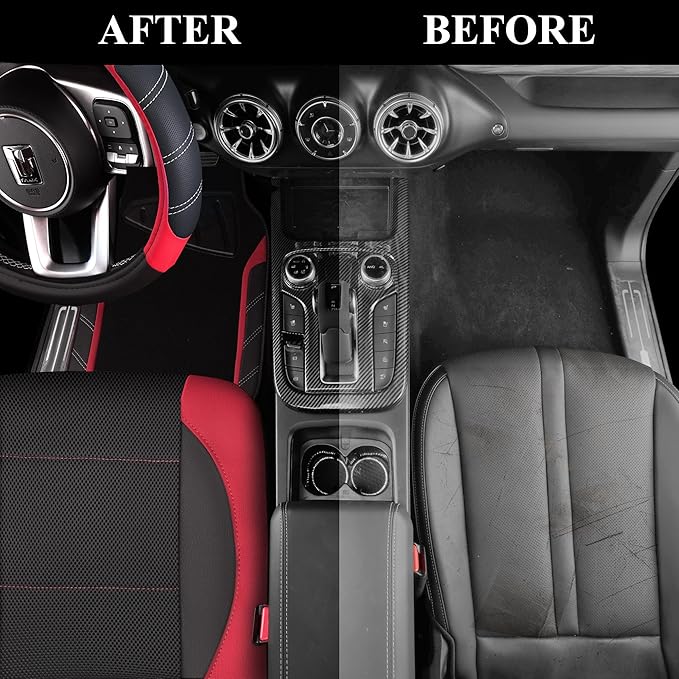 CAR PASS Air Mesh Leather Car Seat Covers for Front Seats, Waterproof Car Floor Mats, Sporty Steering Wheel Cover, Universal 