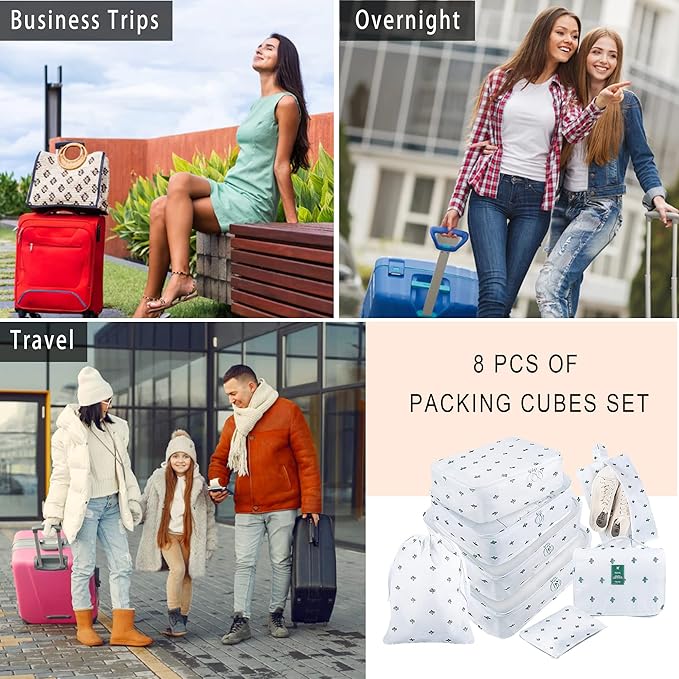 Packing Cubes, 8 Pcs Travel Packing Organizers for Suitcases, Large Capacity Travel Luggage Organizers Set includes 8 Storage