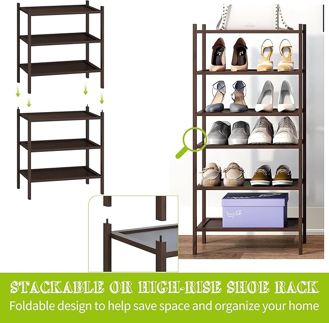 BMOSU 3-Tier Bamboo Small Shoe Rack Premium Stackable Shoe Shelf Storage Organizer for Hallway Closet Living Room Entryway Or