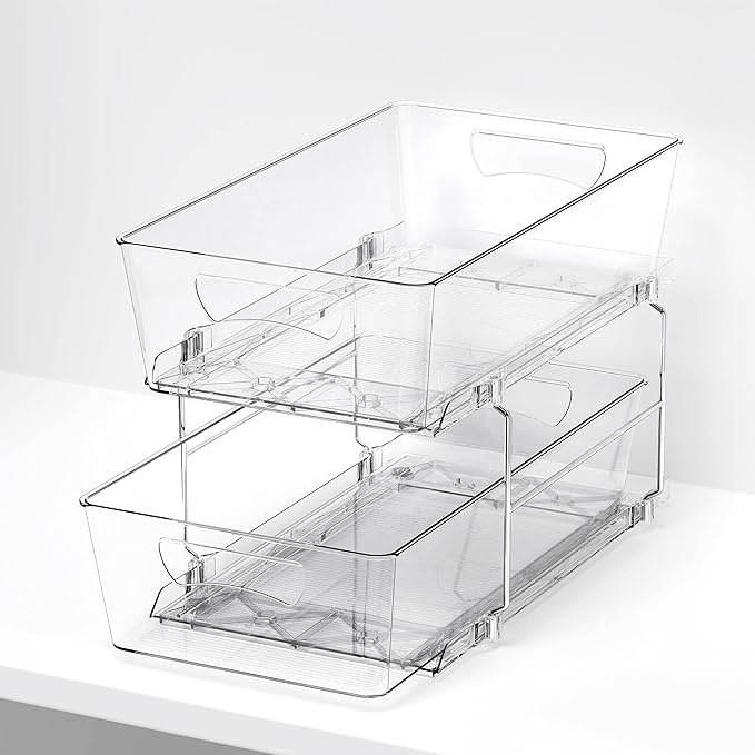 Simple Houseware 2 Tier Basket Drawer Cabinet Pull-Out Organizer, Clear