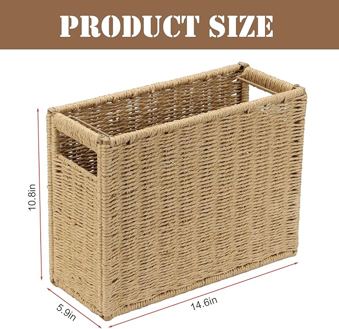 14.6 x 5.9 x 10.8 Inch Large Decorative File Box, Decorative File Baskets for Seagrass Hanging Organizers Portable Letter Siz