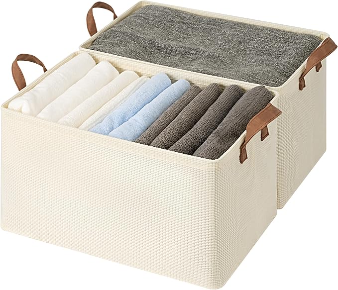 StorageWorks Storage Bins, Shelves Baskets for Organizing, 45L Extra Large Fabric Closet Organizers with Handles, Metal Frame