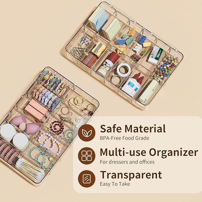 Clear Acrylic Makeup Organizer with Cover - 12 Compartments Cosmetic and Jewelry Organizer for Vanity and Desk Storage