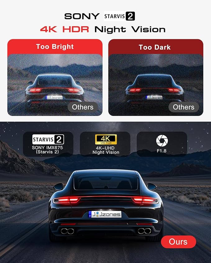 4K 3-Channel Dash Cam Front and Rear with Cabin, STARVIS 2 Sensor, Dash Camera for Cars with WiFi 6, G-Sensor, Loop Recording