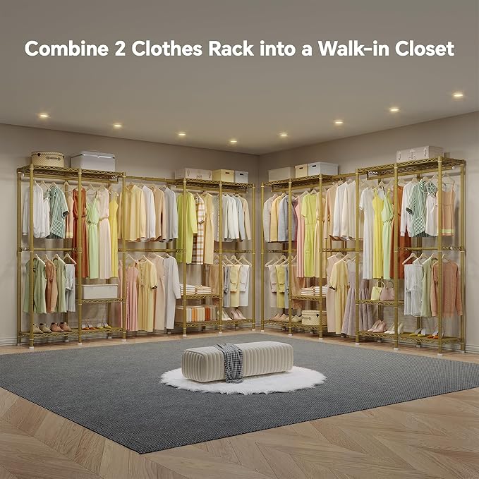 Higeego H5 Pro Heavy Duty Clothes Rack Wardrobe Closet for Hanging Clothes, Freestanding Garment Rack with Expandable Hanger 