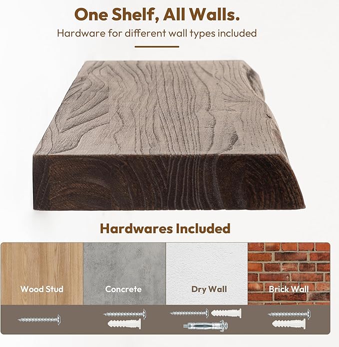 Vivelove Live Edge Floating Shelves 36 inch Long, Elm Wood Wall Display Shelf with Invisible Bracket for Living Room Bedroom 
