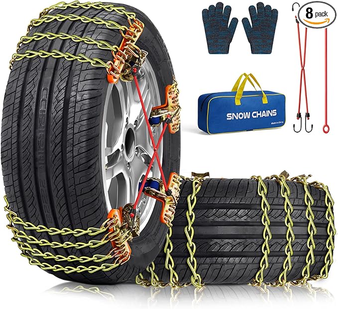 Snow Tire Chains for Car SUV Pickup Trucks, Universal Car Snow Chains, Snow Traction for Tires, Fit for Tire Width 195 205 21