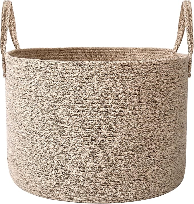 JMvicyroam 65L Extra Large Blanket Basket for Living Room - Woven Cotton Rope Laundry Hamper with Reinforced Handles - Storag