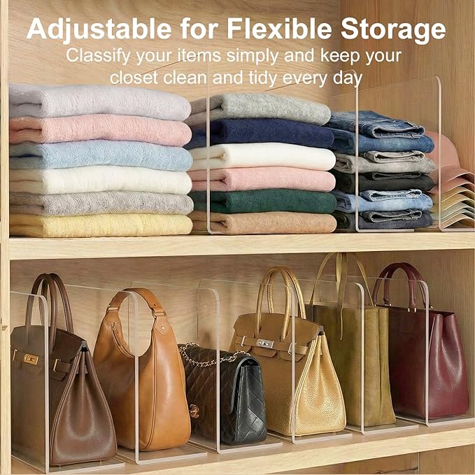 SortNStore Shelf Dividers for Closet Organization: 12" Tall x 12" Deep, Taller Adhesive Separators Features Acrylic Material 