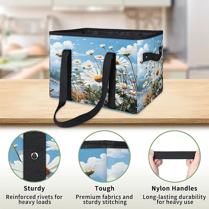 Reusable Grocery Bags Heavy Duty Shopping Bags Foldable Large Tote Bags with Long Handles & Hard Bottom