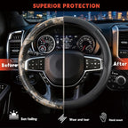 Steering Wheel Cover for Dodge Ram 1500, Ram 2500, Ram 3500, Fit 15.5-16" Wheels (Black-Half Carbon Fiber)