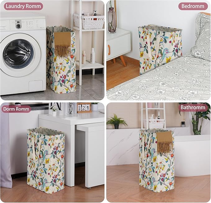 efluky Slim Laundry Basket, Narrow Laundry Hamper with Handles, Collapsible Dirty Clothes Hamper, Tall Laundry Bin for Laundr