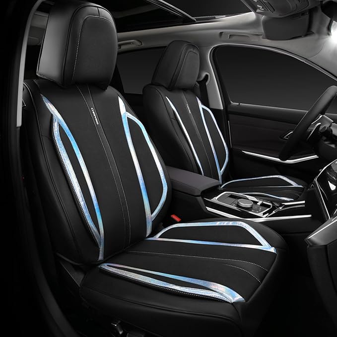 CAR PASS Nappa Leather Seat Covers, Waterproof Durable Universal fit for Women Girly SUV Truck,Anti-Slip Driver Seat Cover wi