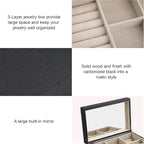 Meangood Jewelry Box Organizer for Women, 3 Layer Large Jewelry Storage Case, Rustic Wooden Jewelry Box with Mirror & Ring Tr