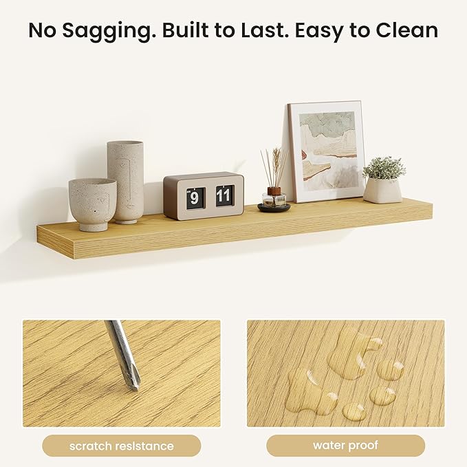 Fun Memories Rustic Wood Floating Shelves for Wall, Space-Saving Wall Mounted Shelves for Bathroom, Bedroom, Living Room and 