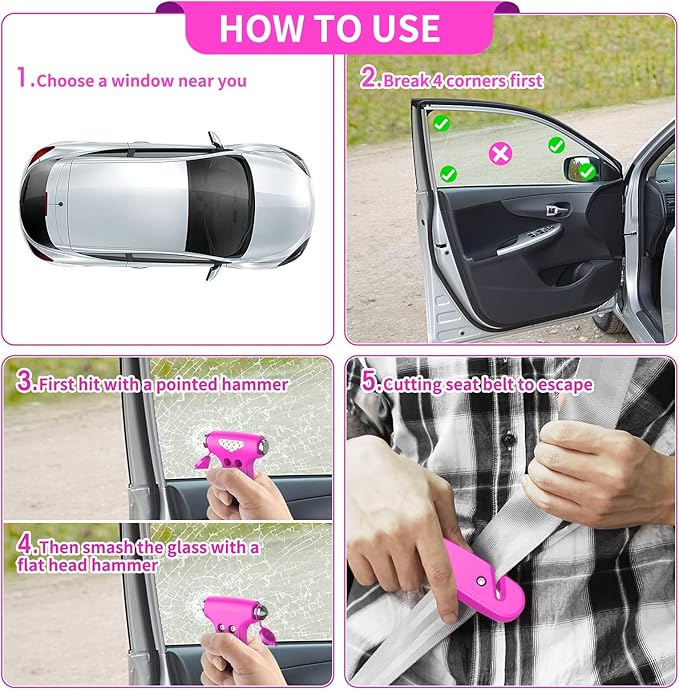 Car Safety Hammer, 3-in-1 Emergency Escape Tool with Window Breaker and Seat Belt Cutter, 2-Pieces Safety Emergency Car Escap
