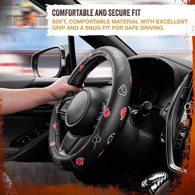 Naruto Shippuden Car Steering Wheel Cover, 15 Inch Anime Steering Wheel Cover, Cushioned Soft Comfortable Cover Anime Car Accessories for Men Women, Akatsuki
