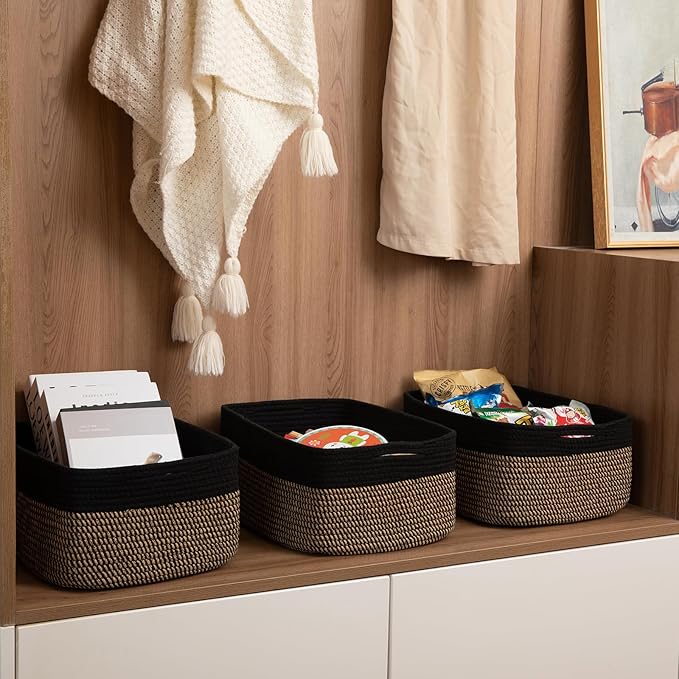 OIASKET Storage Baskets for Organizing 3 Pack, Woven Baskets for Shelves, Closet Organizer Bins Empty Gift Basket Toy Storage