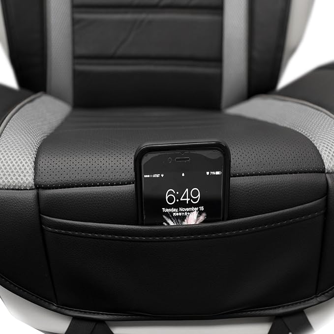 FH Group Car Seat Covers Front Set Gray Black Faux Leather Car Seat Cushions - Car Seat Covers for Low Back Seat, Universal F