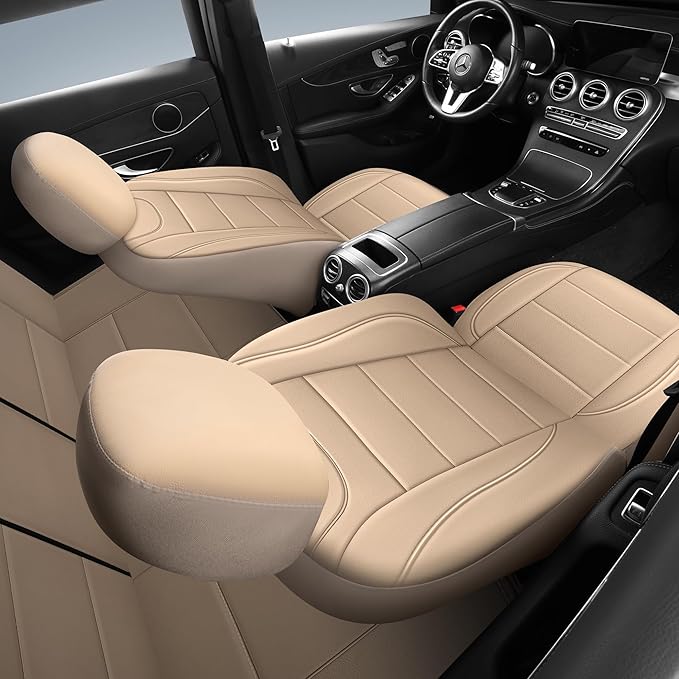 Car Seat Covers, Quilting Leather Seat Cover Two Front Seats, Waterproof Faux Leather Automotive Seat Covers for Cars, Univer