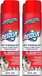 Resolve Pet Specialist Heavy Traffic Foam Carpet Cleaner, Pet Stain & Odor Remover, 22 oz Cans, 2 Pack