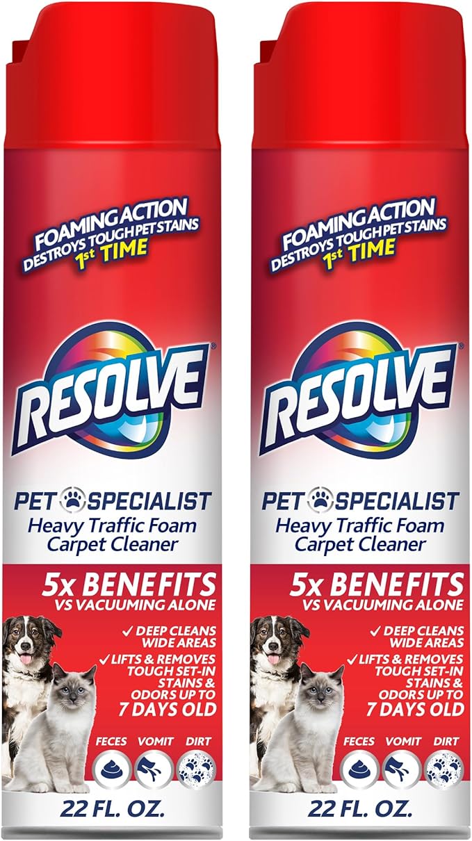 Resolve Pet Specialist Heavy Traffic Foam Carpet Cleaner, Pet Stain & Odor Remover, 22 oz Cans, 2 Pack
