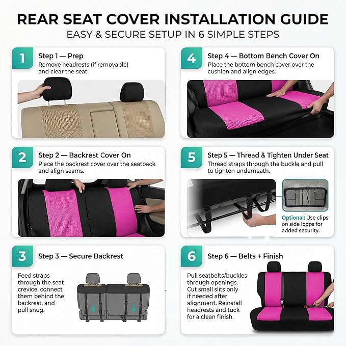 FH Group Automotive Rear Car Seat Covers for SUV, Trucks, Sedan and More - Universal Fit Rear Solid Bench Design Interior Acc