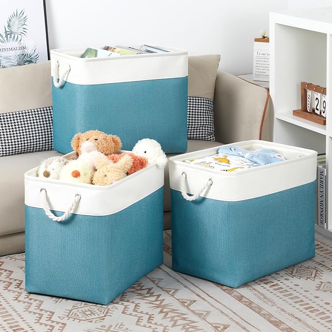 Bidtakay Extra Large Storage Baskets for Shelves 3 Pack Fabric Storage Bins for Organizing Linen Collapsible Organizer for Cl