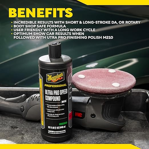 Meguiar's M11032 Mirror Glaze Ultra Pro Speed Compound, Rubbing Compound for Cars Removes Up to 1,200 Grit Sanding Marks and Leaves a Swirl-Free, High-Gloss Finish, 32 Oz or 1 Gal