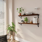 Solid Wood Floating Shelves for Wall with Metal Brackets,2 Tier 36 inch Pinewood Wall Shelf,Suitable for Multiple Places Such