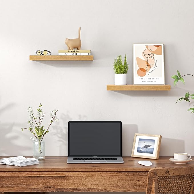 Heimlove Floating Shelves for Wall,16 inchs Shelf for Small Bathroom,Mounted Storage & Display Wood Shelves for Bedroom,Livin