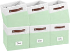 FinishingBo 6-Pack Storage Cubes with Handles & Label Holders Basket, Closet Cube Home Organizer Bins(White/Green, 10.5*10.5*