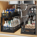 2 Pack 21.3IN-Depth Under Sink Organizer with Smooth Cylindrical Rail,2-Tier Pull Out Multi-Purpose Cabinet Storage for Bathr