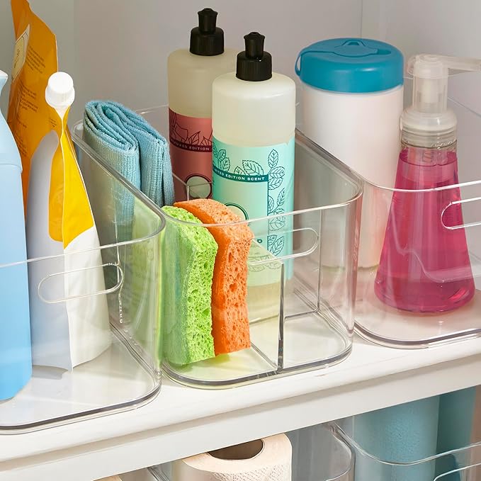 STORi Bliss 5-Compartment Plastic Cosmetics Storage Organizer | Clear | Rectangular Divided Makeup Bin & Vanity Caddy with Pa