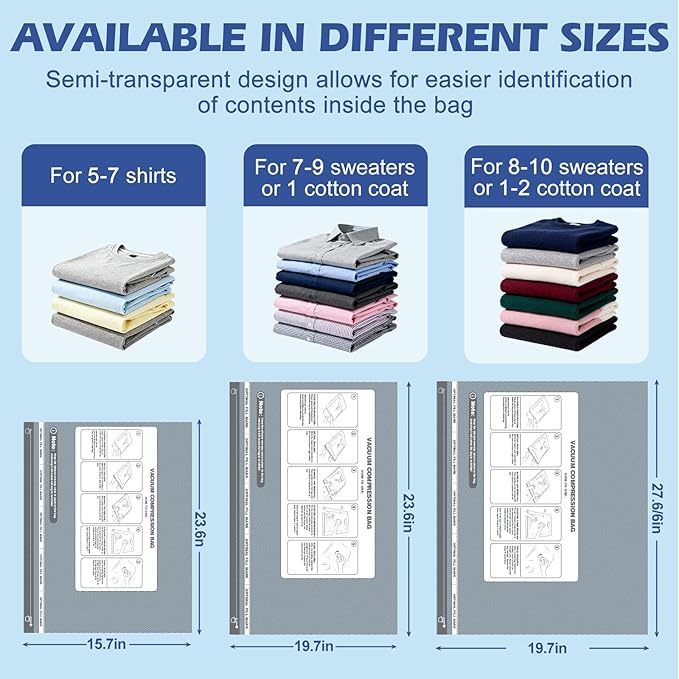 Fantictas Travel Vacuum Storage Bags with Rechargeable Air Pump, 15 Pack Portable Space Saver Bags, Compression Bags for Clot