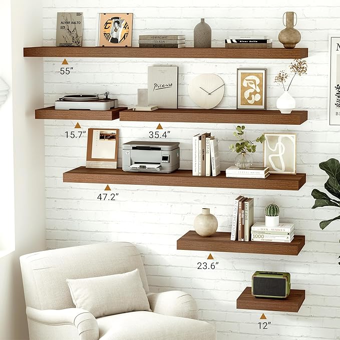 Vivelove Rustic Floating Shelves for Wall 12 Inch Deep, 24" X 12" X 1.5" Floating Shelf, 2 Inch Thick Shelf for Living Room B