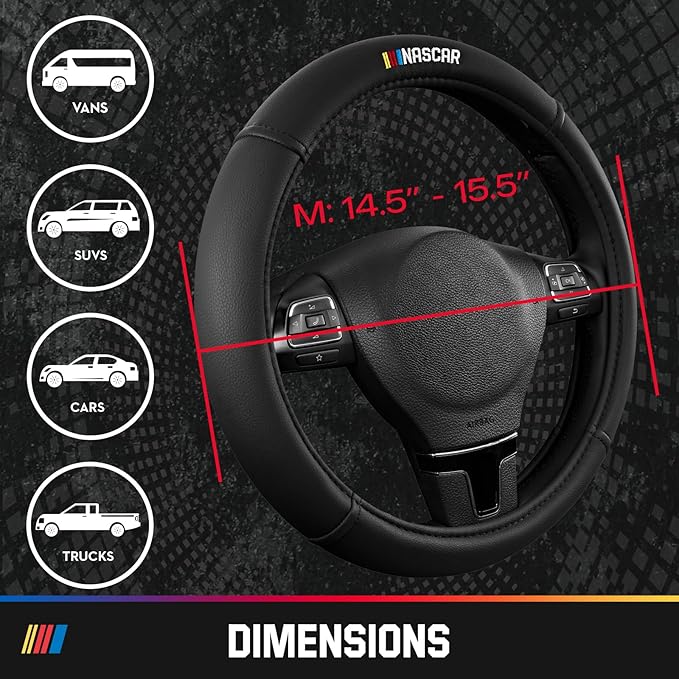 NASCAR Steering Wheel Cover, Two-Tone Black Leather Patchwork, Universal Fit 14.5"-15.5" Steering Covers for Cars, Anti-Slip,