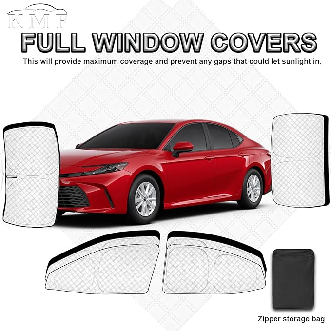 KMF 6pcs Thicken Sun Shades for 2025 2026 Toyota Camry Accessories,Full Car Window Covers Sunshade for Windshield Side Rear, UV Block Sun Visor and Privacy Blackout for Camping Outdoor