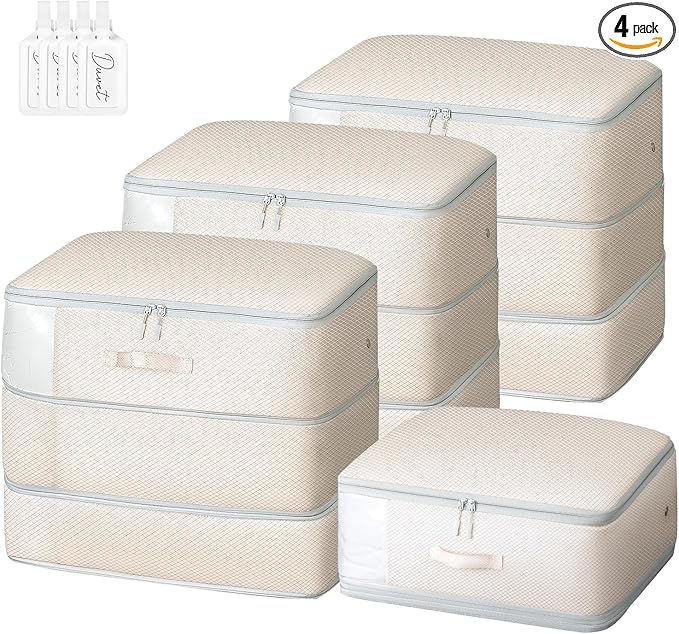 Comforter Storage Bag - Large Capacity Blanket Storage Bags 3-Layer Ultra Space Saving Self Compression Organizer, Washable C