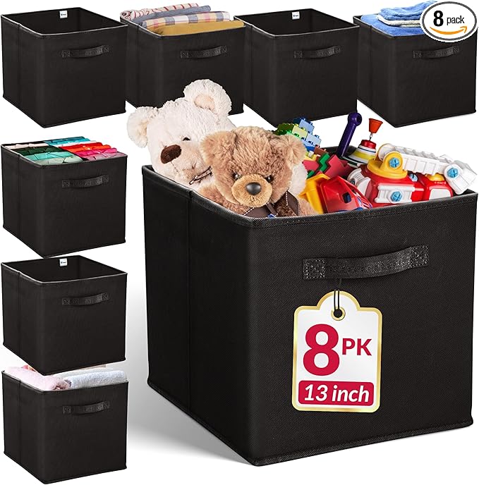 Reli. 13x13x13 Storage Cube Bins (8 Pack) | Large Cube Organizer Bins | 13x13 Fabric Storage Boxes | Fits Kallax | Collapsibl