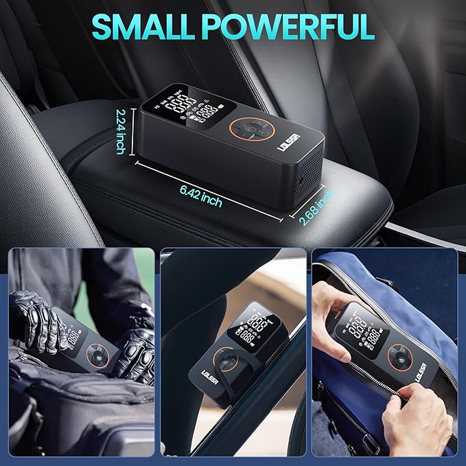 Tire Inflator Portable Air Compressor-Tire Pump 150PSI Cordless Electric for Car, Motorcycle, Bike, Ball, with Tire Gauge Pressure, Dual-Use Type（Dark）