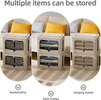 FHSQX 3 Pack Clothes Storage Bins - Foldable Metal Frame Storage Box - Stackable Linen Fabric Container Organizer Set with Ca